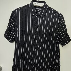 INC Men's Black and White Pinstripe Shirt